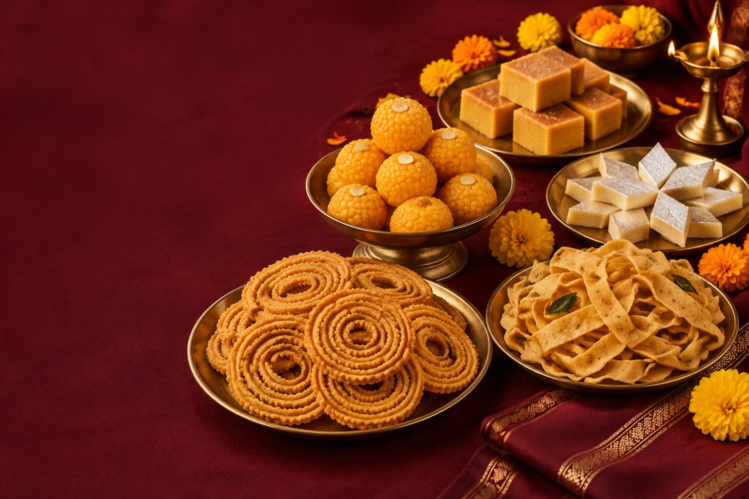 பூஜைப் பலகாரத் தட்டுகளில் அந்தக் காலத்து மிக்சர் மற்றும் லட்டு